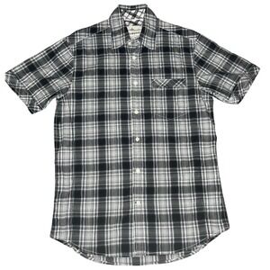 J. Campbell Mens Small Black White Plaid Short Sleeve Button Down Shirt Pocket